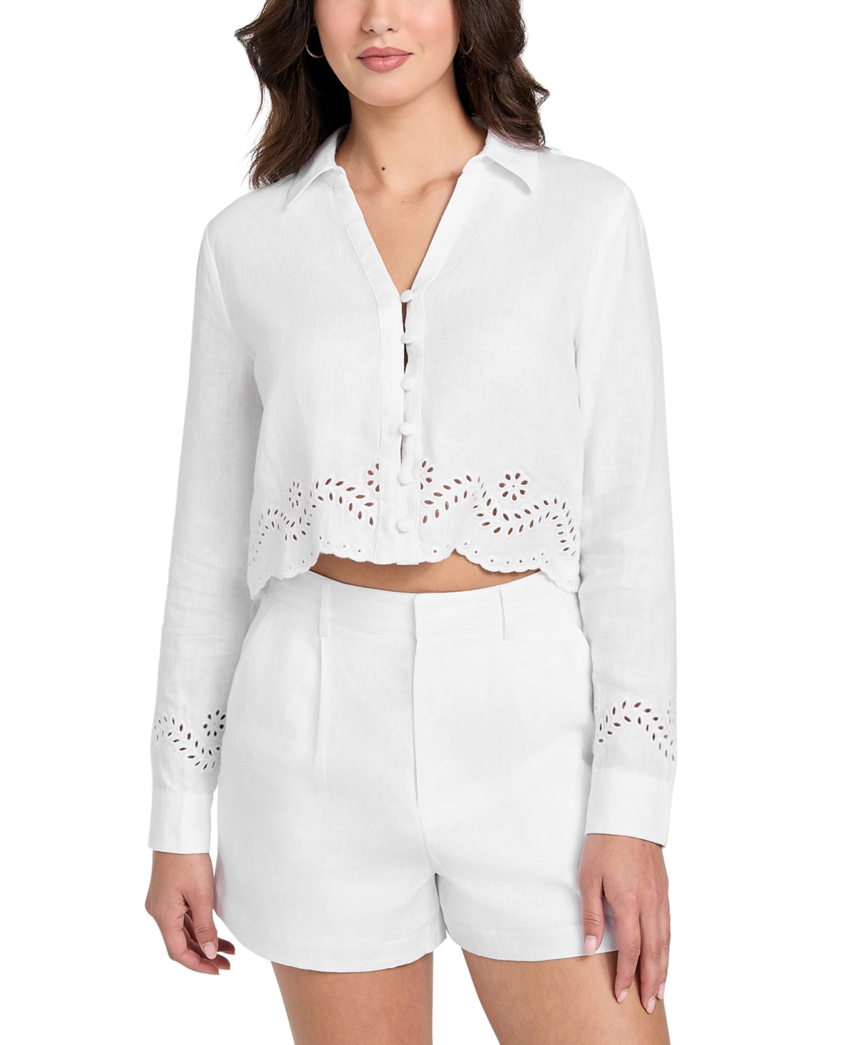 Shop Guess Women's Long-sleeve Leyna Linen Top