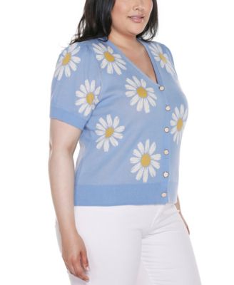 Plus Size Daisy Jacquard V-Neck Cardigan Sweater