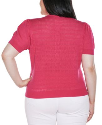 Plus Size Pointelle Scalloped-Placket Cardigan Sweater