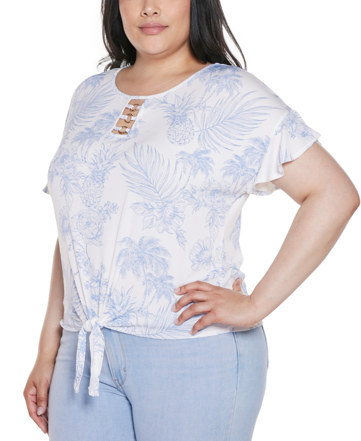 BELLDINI PLUS SIZE PINEAPPLE PRINT KNIT TOP 