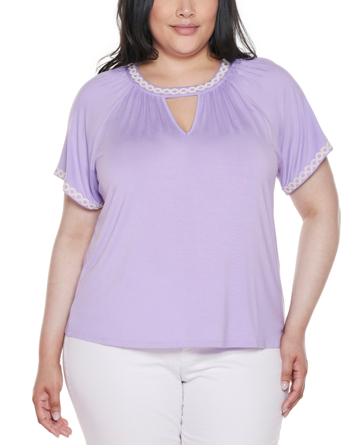 Shop Belldini Plus Size Crochet-trim Short Sleeve Knit Top