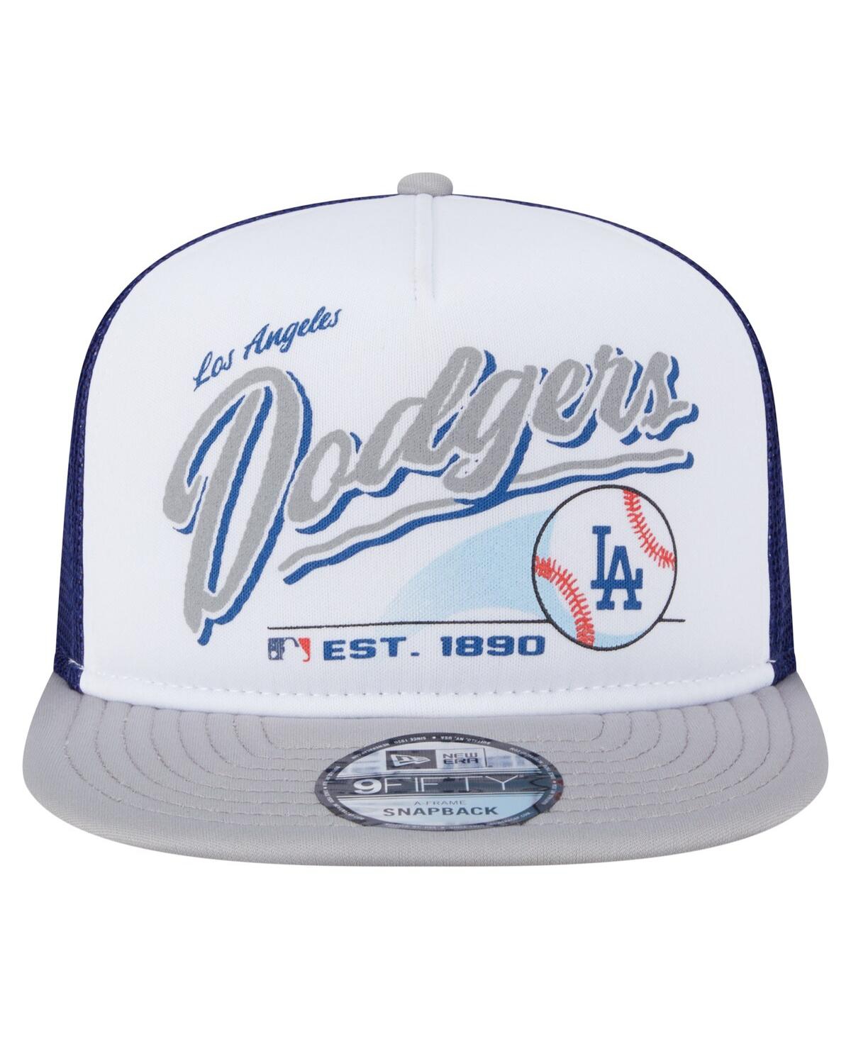 New Era Men's White/gray Los Angeles Dodgers Retro Script Trucker 9fifty Snapback Hat