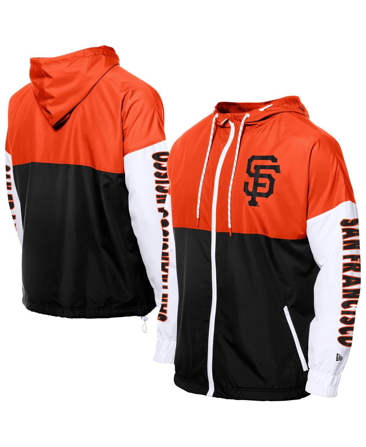 Shop New Era Men's Black/orange San Francisco Giants Color Block Full-zip Hoodie Windbreaker Jacket