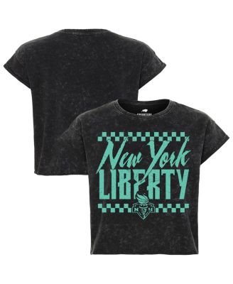 Sportiqe - Men's and Women's Black New York Liberty Rock Roll Collection Gwen Mineral Wash Cropped T-Shirt