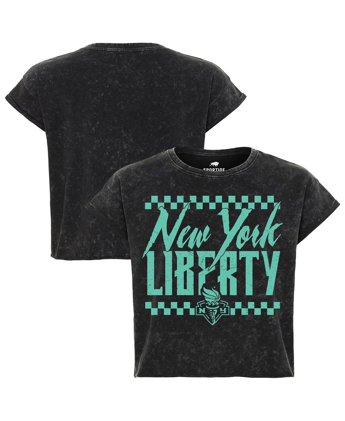 Men's and Women's Black New York Liberty Rock Roll Collection Gwen Mineral Wash Cropped T-Shirt - Black
