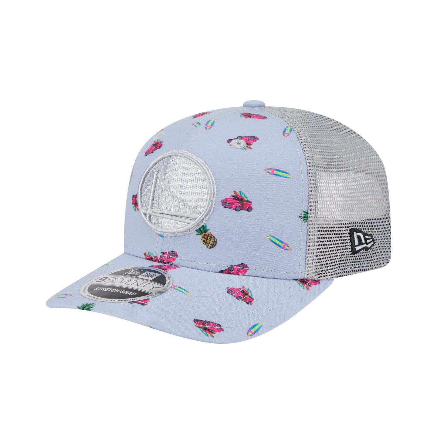 Мужской головной убор New Era Light Blue/Gray Golden State Warriors Adventure Aloha Pattern 9SEVENTY Stretch Snap Hat — фото 1