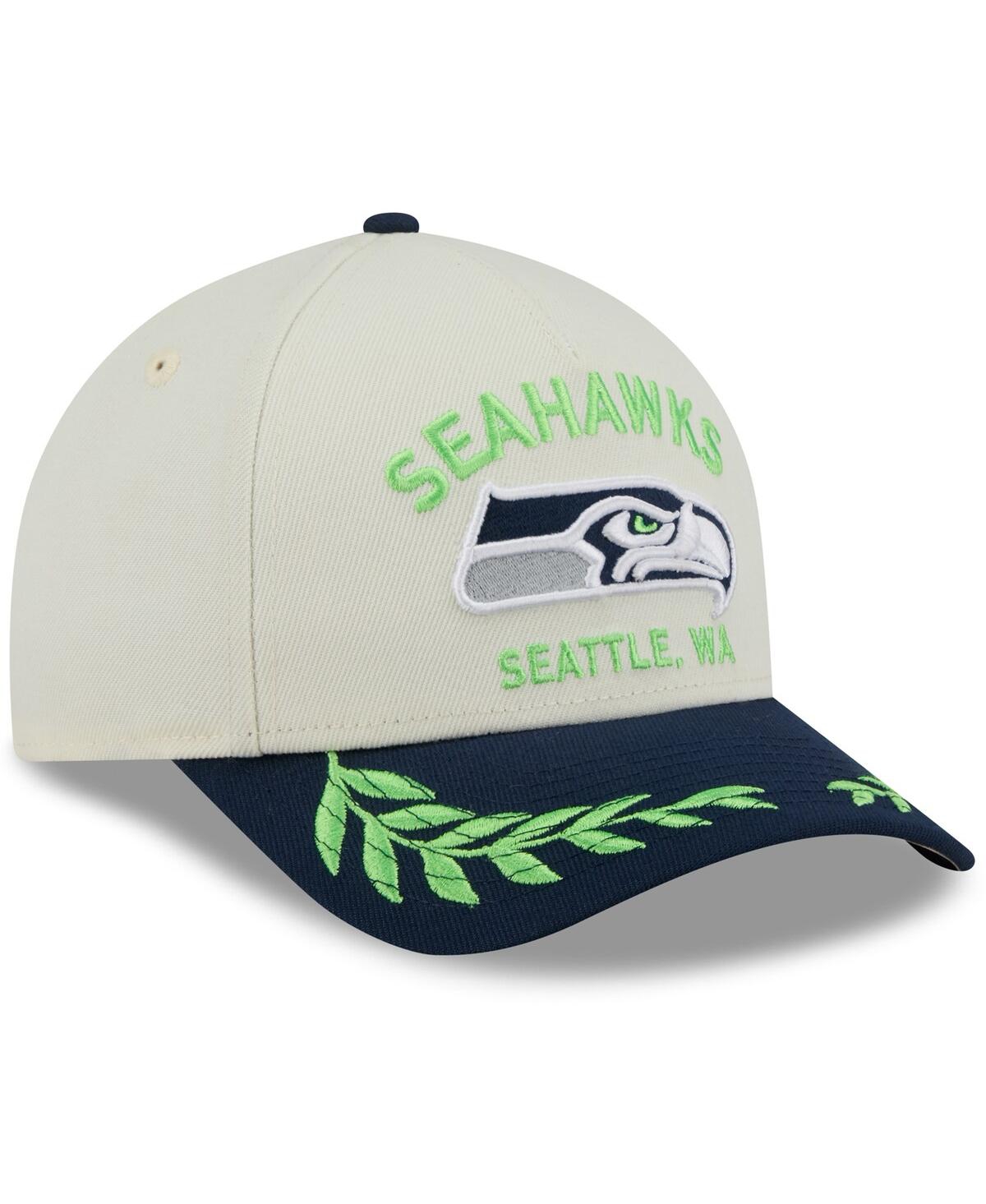 NEW ERA MEN'S CREAM/COLLEGE NAVY SEATTLE SEAHAWKS 2025 NFL DRAFT 9FORTY A-FRAME M-CROWN ADJUSTABLE HAT 