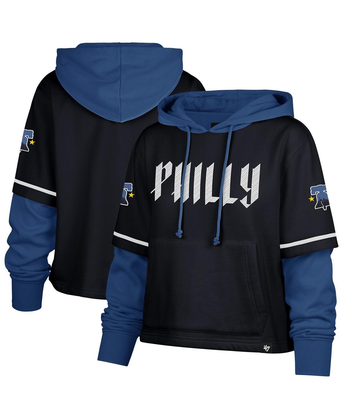 47 BRAND WOMEN'S NAVY PHILADELPHIA PHILLIES CITY CONNECT SHORTSTOP CROPPED PULLOVER HOODIE 