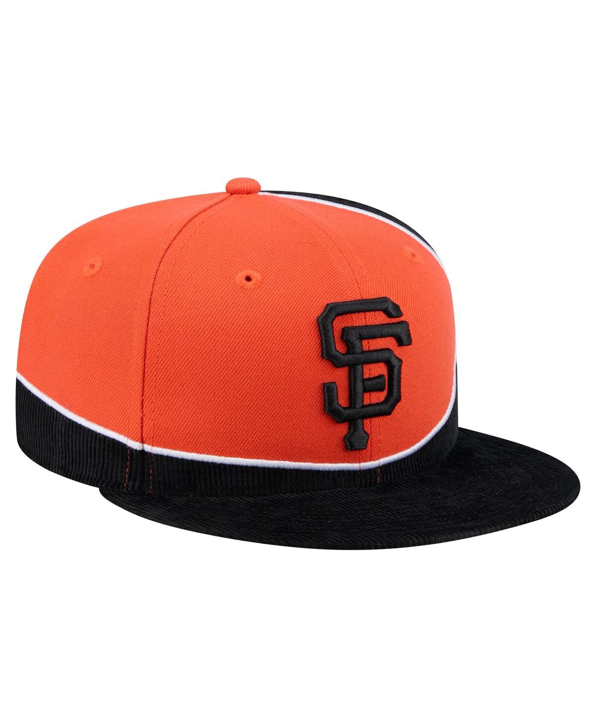 NEW ERA MEN'S BLACK/ORANGE SAN FRANCISCO GIANTS RETRO SPLIT CORDUROY SNAPBACK HAT 