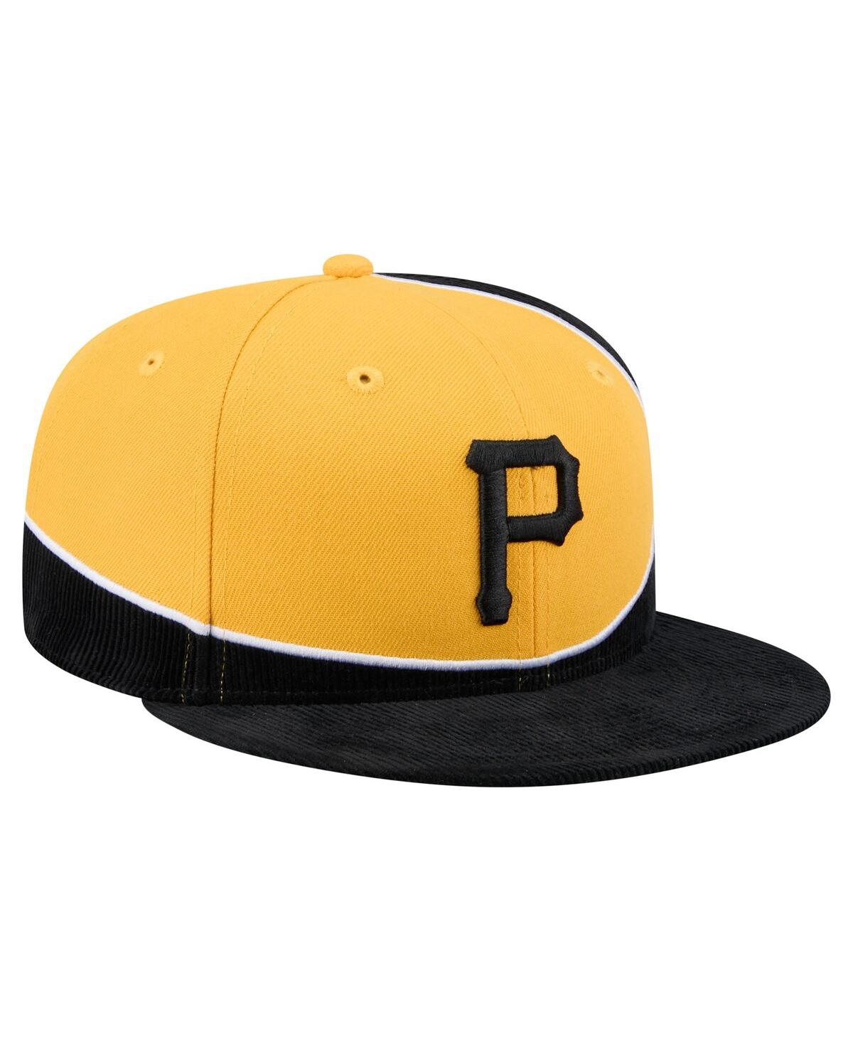 NEW ERA MEN'S BLACK/GOLD PITTSBURGH PIRATES RETRO SPLIT CORDUROY SNAPBACK HAT 