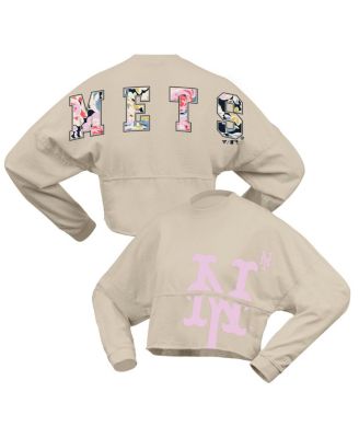 Fanatics - Women's Cream New York Mets Floral Preppy Cropped Long Sleeve T-Shirt