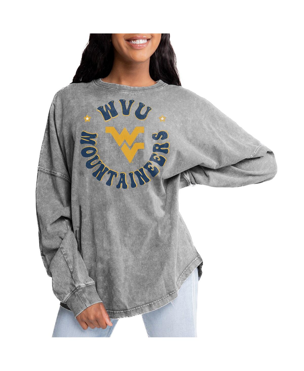 Women's Gray West Virginia Mountaineers Playing Around Faded Wash Oversized Long Sleeve T-Shirt - Gray
