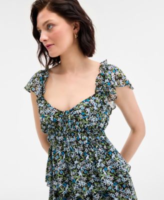On 34th Womens Floral Flutter Sleeve Tie Tank Floral Tiered Midi Skirt Exclusively At Macys