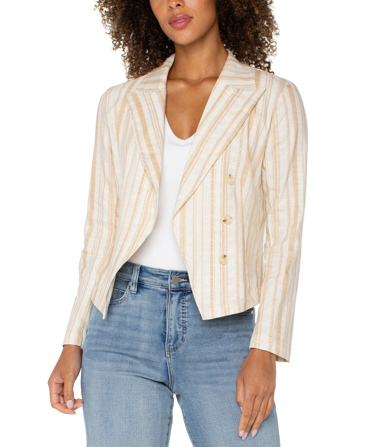 Women's Striped Open Front Blazer - Hazelnut/Cream Stripe