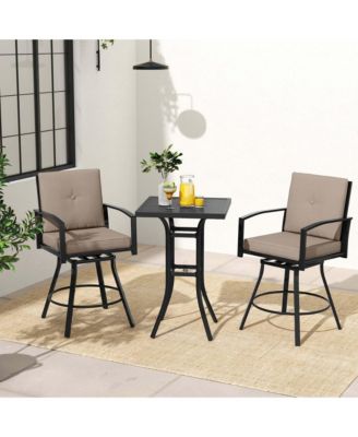 3 PCS Patio Swivel Bar Set Table and Chairs Set with Soft Cushions & Umbrella Hole