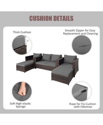 5PCS Outdoor Patio Rattan Conversation Sofa Furniture Set w/ Grey Cushions
