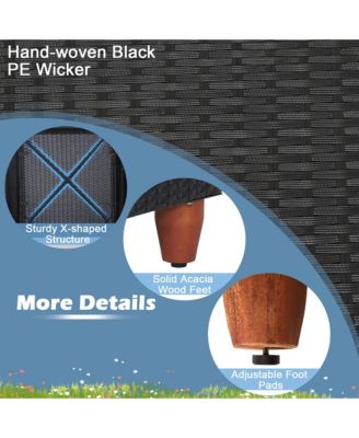 3PCS Patio Rattan Conversation Furniture Set Yard Outdoor w/ Navy Cushions