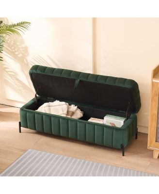 Velvet Upholstered Storage Bench with Flip Top Hidden Compartment for Bedroom, Living Room, Entryway or Window Seat-The Pop Home