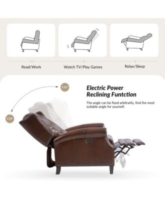 Silvia Button-tufted Genuine Leather Power Recliner with Solid Wood Legs