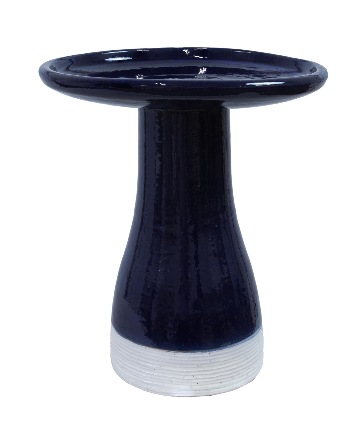 21&#x22; H Ceramic Bird Bath for Outside - Hand-Painted Outdoor Bird Bath Bowl, Uv/Frost-Resistant Finish - Midnight Blue - Ribbed Pedestal - Midnight