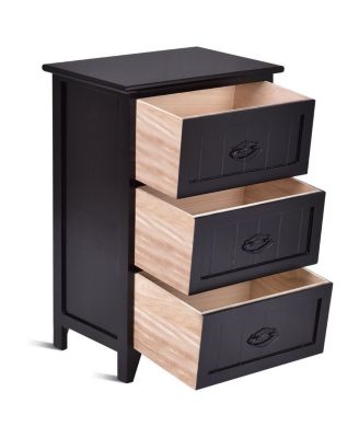 2 PCS 3 Drawers Nightstands End Table Storage Wood Side Bedside