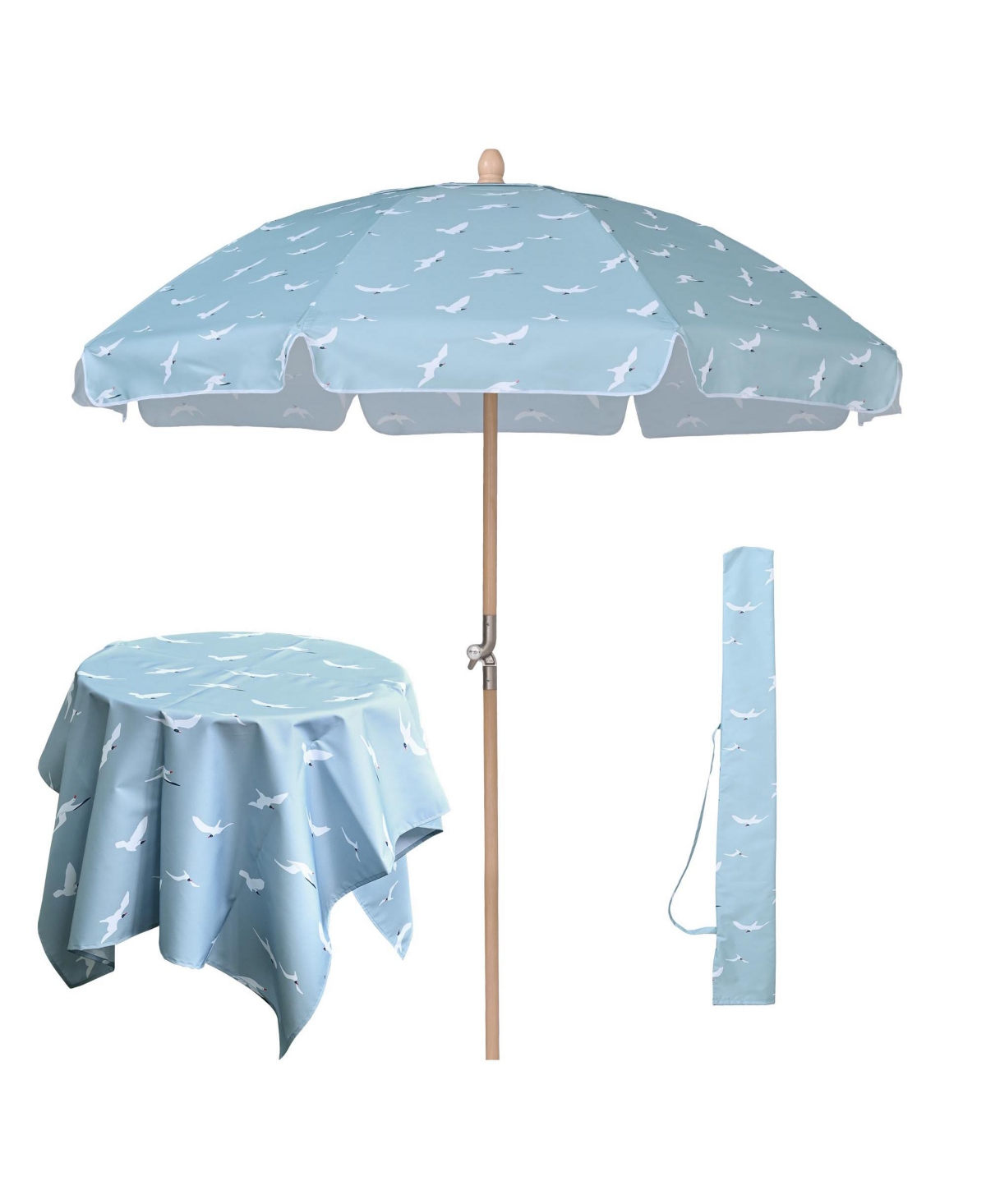 Our Beach Umbrella for 6ft Beech Wood Pole w/ Tablecloth Printed Seagull for Outdoor Garden Summer Event Planning Small Patio Balcony - Natru