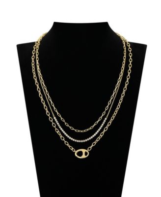 Cubic Zirconia Tennis Paperclip Oval Carabiner Layered Necklace Set