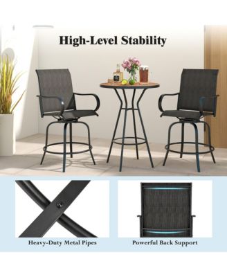 Outdoor Swivel Bar Stool Set of 2 w/Breathable Fabric and Heavy Duty Metal Frame Navy