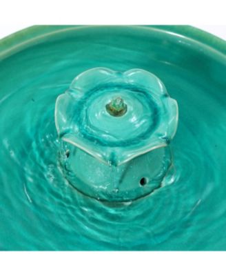 Aqua Glazed Ceramic 22-In Tall Birdbath Fountain