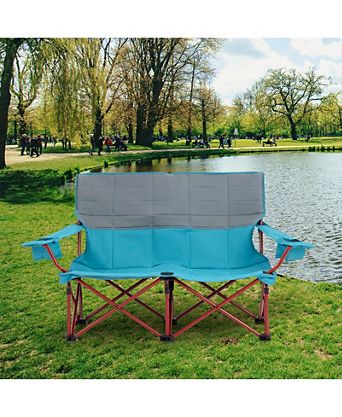 Oversized Camping Chair Folding Loveseat Camping Couch with Cup Holders & Thick Padding