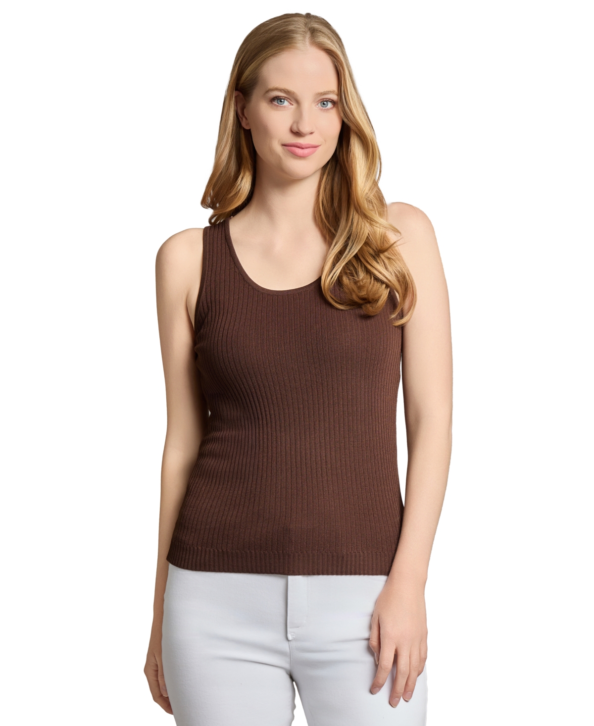 Petite Sleeveless Scoop-Neck Tank Top - Fudge