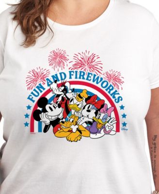 Plus Size Disney Mickey Minnie Americana Fun Fireworks Graphic T-Shirt