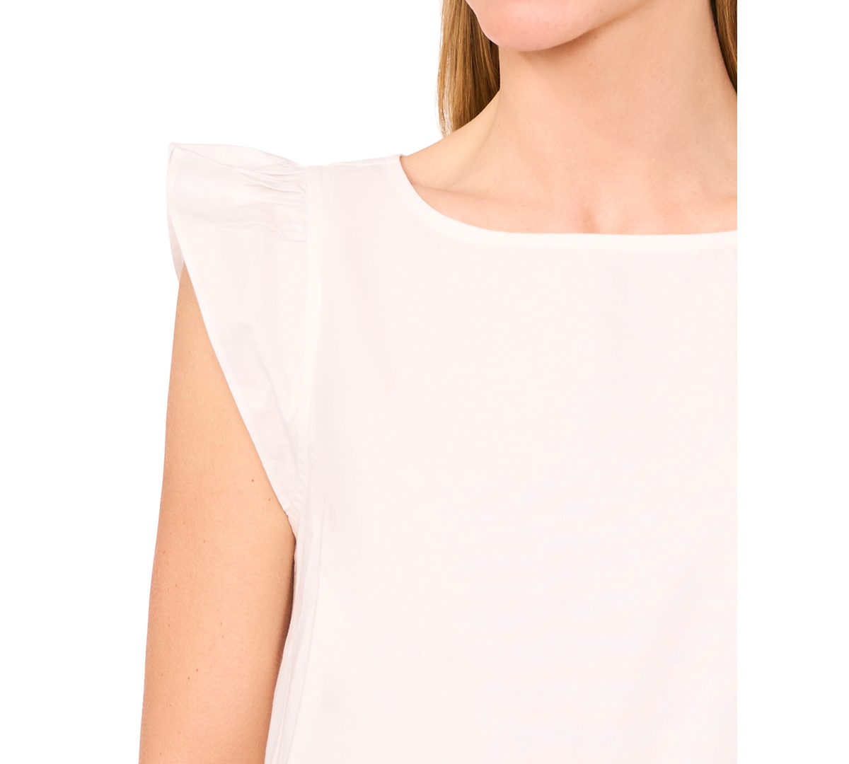 Cece Embroidered Eyelet Ruffle Shoulder Cotton Top In Neutral