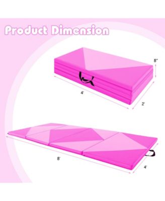 8 Feet PU Leather Folding Gymnastics Mat with Hook and Loop Fasteners-Pink