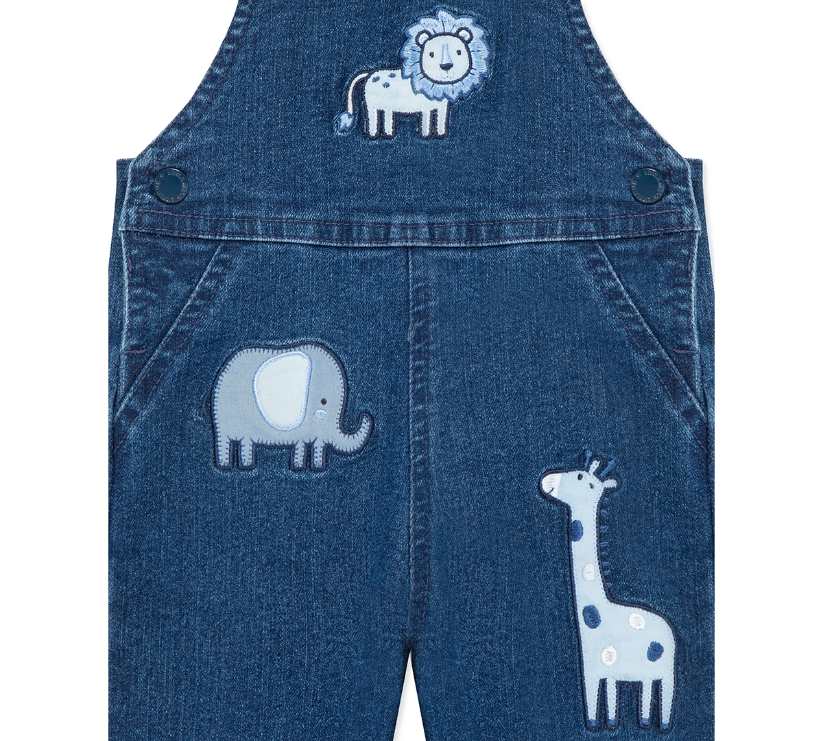 Little Me Safari Embroidered Overalls & Stripe Shirt Set In Blue