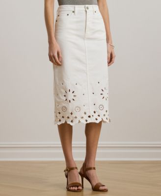 Lauren Ralph Lauren - Petite Eyelet Denim Midi Skirt