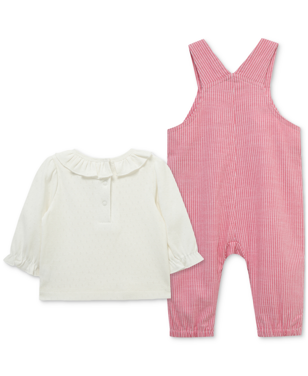 Little Me Long Sleeve Top & Stripe Overalls Set In Pink