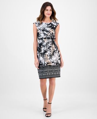 Connected - Women's Ottoman Crewneck Belted Sheath Dress