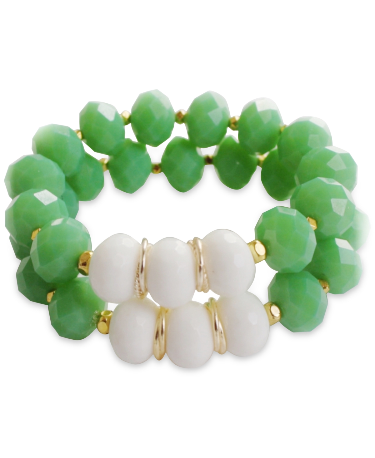 Gold-Tone Green Crystal & White Agate Beaded Stretch Bracelet - Rich Green