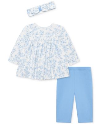 Little Me - Baby Girls Cotton Headband, Smocked Floral-Print Tunic & Leggings, 3 Piece Set