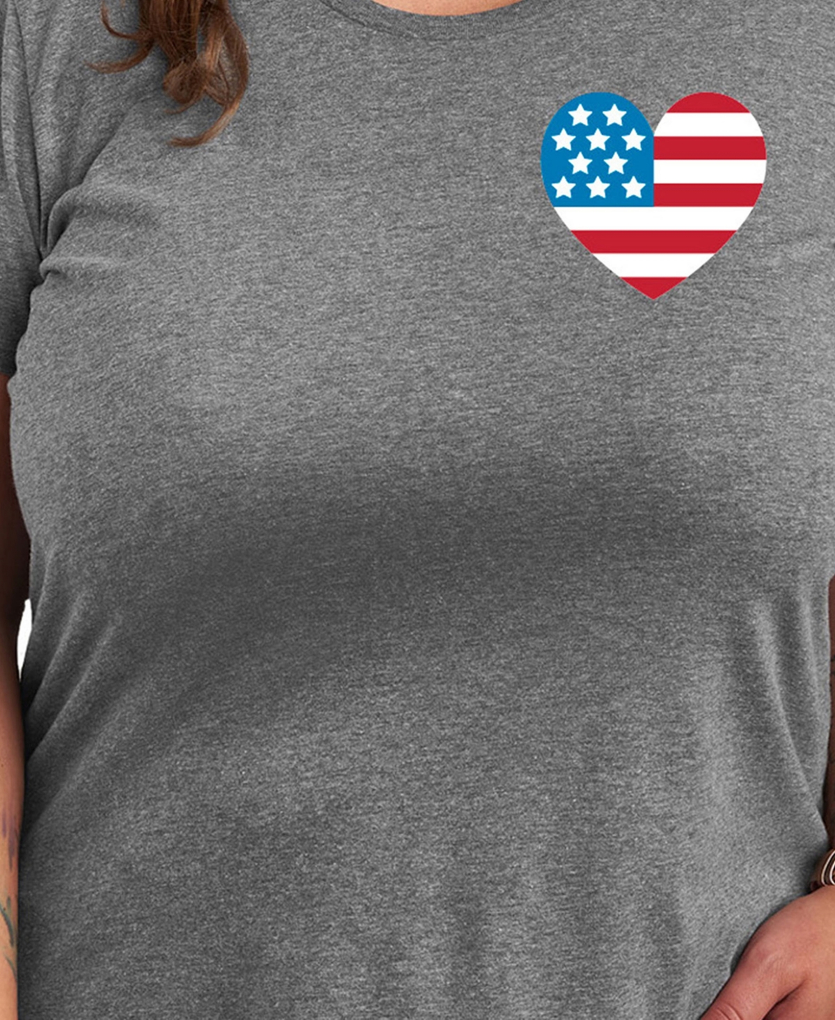 Hybrid Apparel Plus Size Americana Heart Flag Graphic Crew Neck T-shirt In Gray