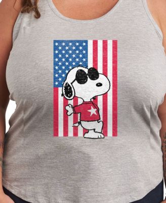 Plus Size Peanuts Snoopy USA Flag Graphic Crew Neck Tank T-Shirt