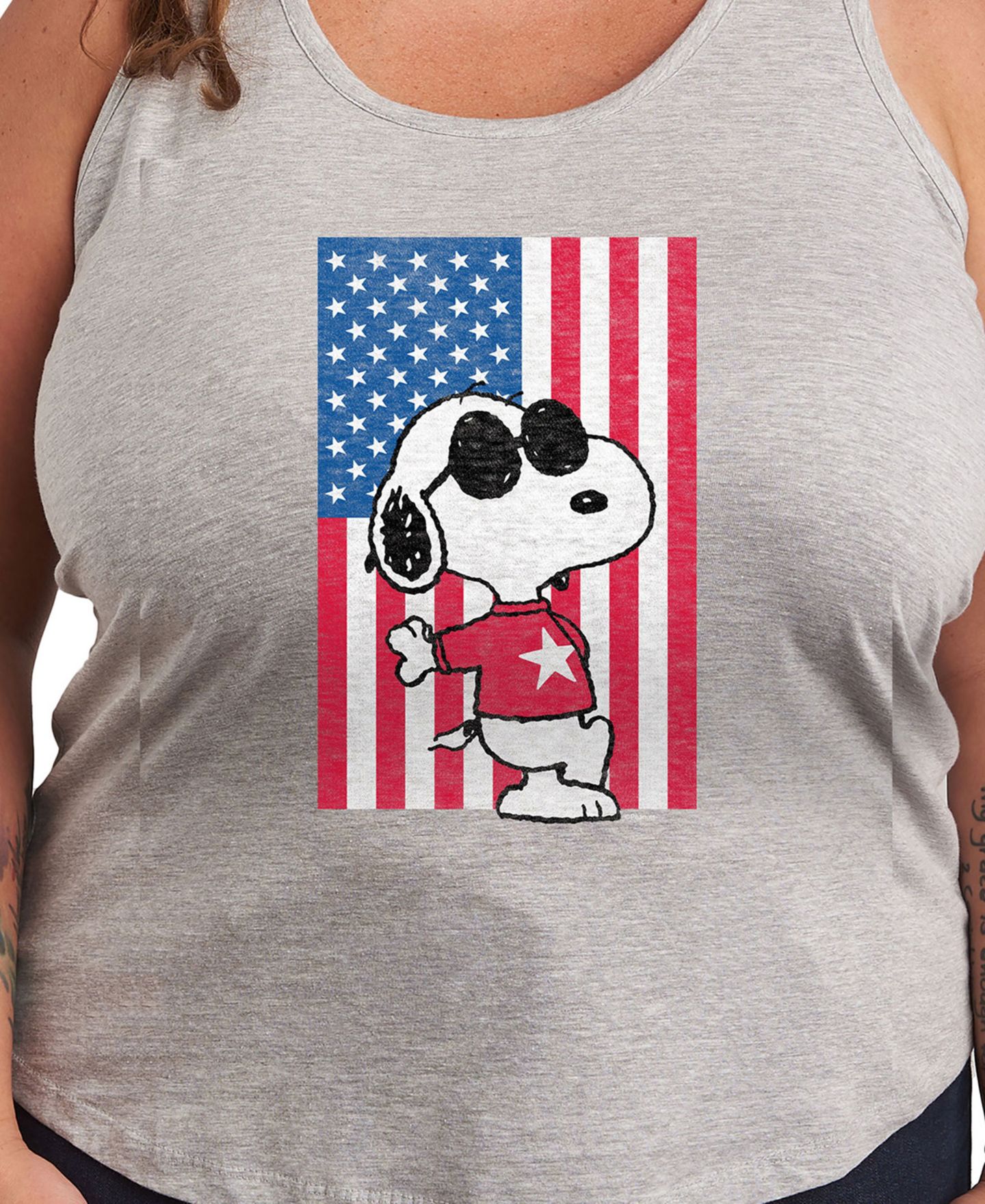 Женская футболка Hybrid Apparel Plus Size Peanuts Snoopy USA Flag Graphic Crew Neck Tank T-Shirt, цвет: Серый — фото 3