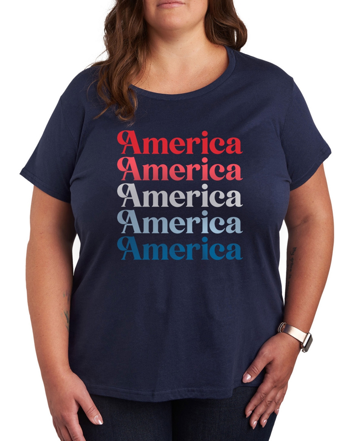 Hybrid Apparel Plus Size America Repeated Graphic Crew Neck T-shirt