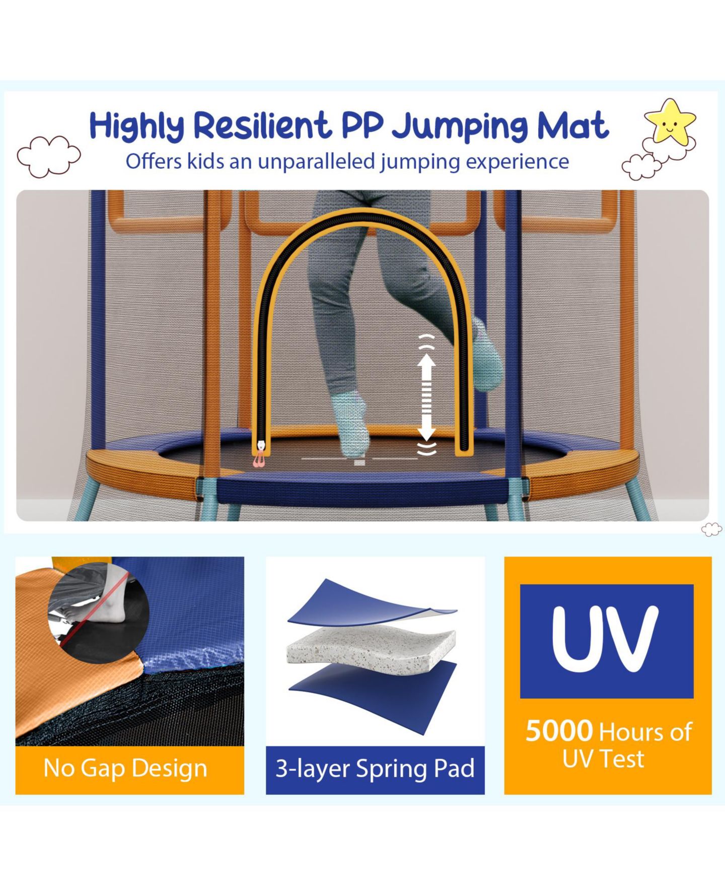 Детская игрушка Mecale Mini Trampoline with Safety Net and Foam Handles, Ages 3+, цвет: Оранжевый — фото 6
