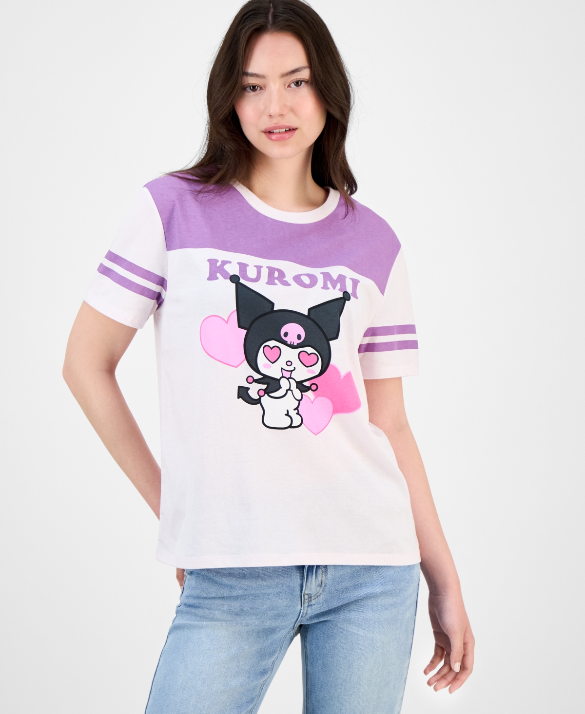 Juniors' Kuromi Crewneck Football T-Shirt - Purple