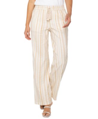 Liverpool Los Angeles Womens Striped Drawstring Waist Wide Leg Pants Pxs Xl In Brown