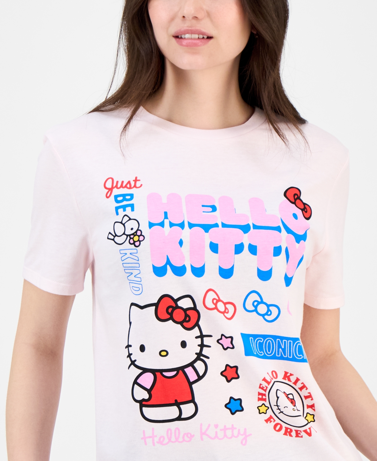 Love Tribe Juniors' Hello Kitty Mixed Graphic T-shirt In Pink