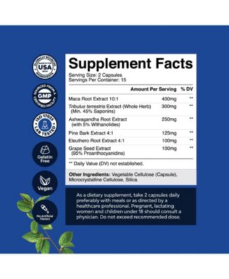 Maca Root Complex for Men | Herbal Supplement with Siberian Ginseng Ashwagandha & Black Maca Roots for Men's General Health | 30ct