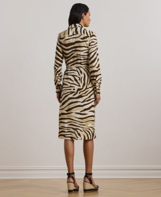 Petite Zebra-Print Tie-Front Crepe Shirtdress